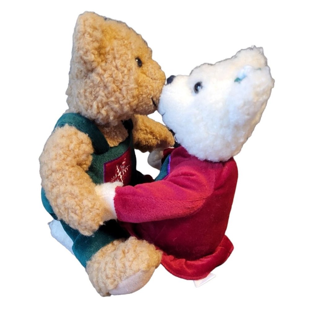 Hallmark Plush Kissing Mistletoe Teddy Bears Magnetic Noses Christmas 10"